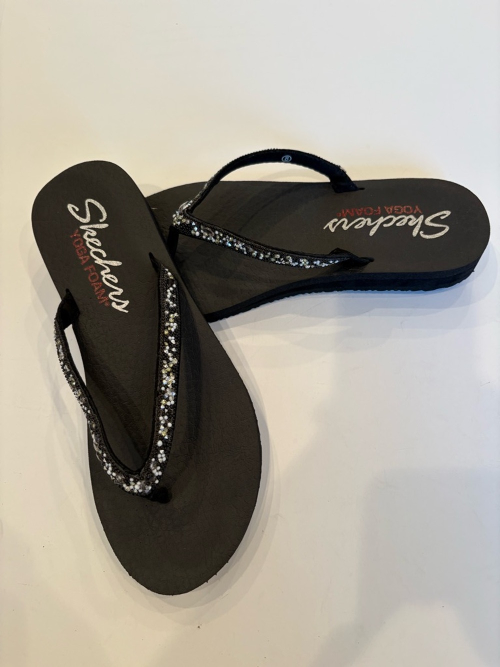 Skechers Black Flip Flop Sandals with Sparkle Straps - Picture 6 of 6